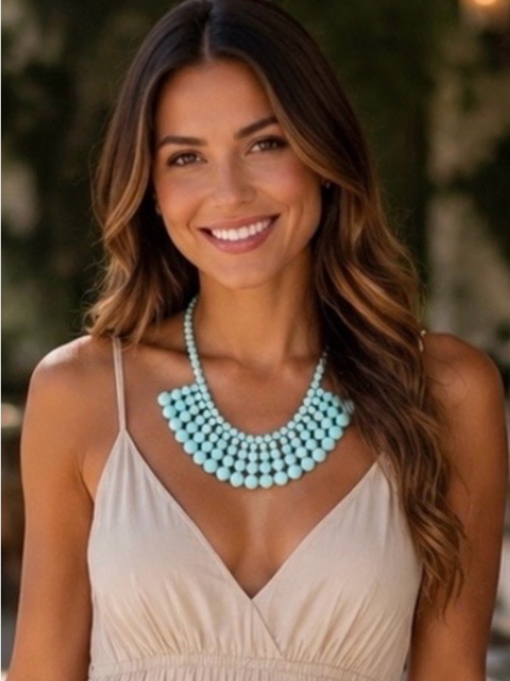 J.Crew Having a Ball Statement Beaded Necklace Aqua Blue